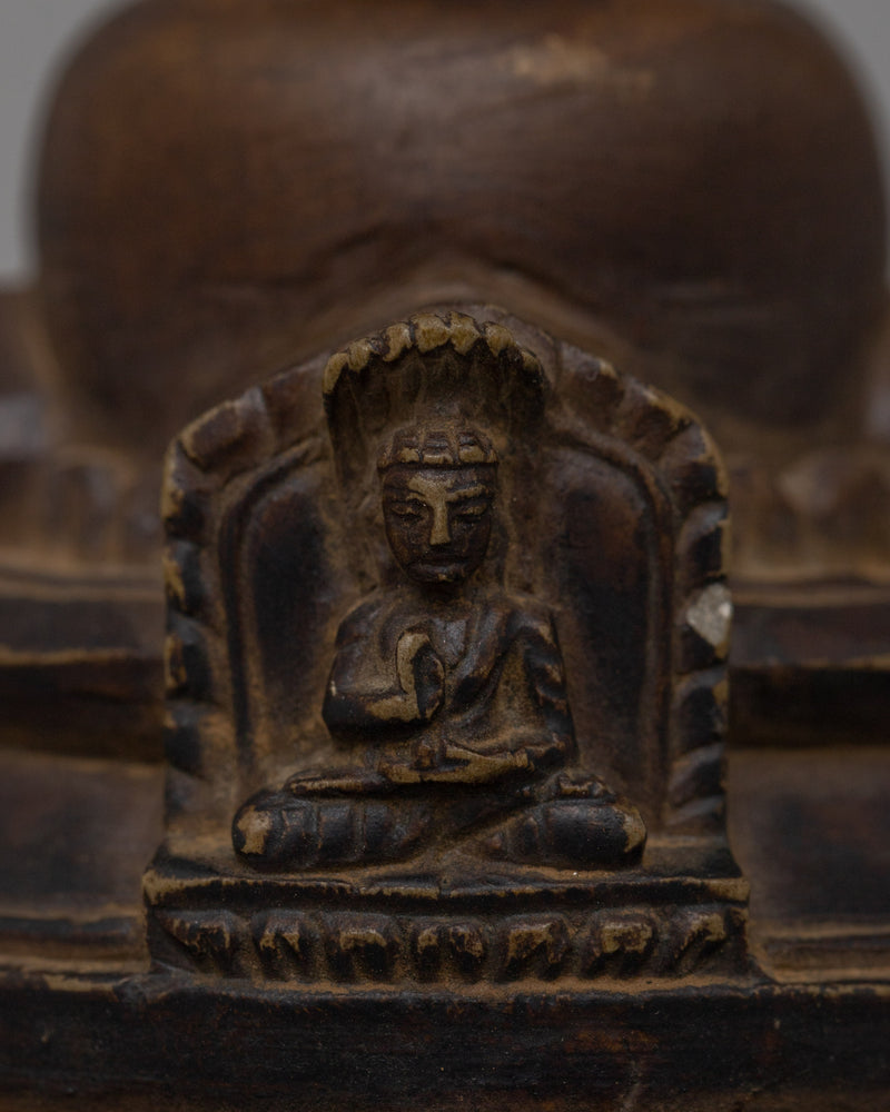 Hand-Carved Copper Stupa with Antique Finish | Buddhist Shrine Decor