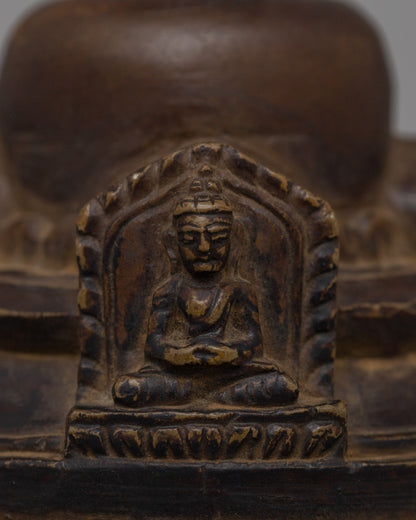 Hand-Carved Copper Stupa with Antique Finish | Buddhist Shrine Decor