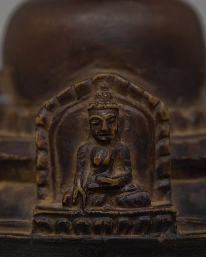 Hand-Carved Copper Stupa with Antique Finish | Buddhist Shrine Decor