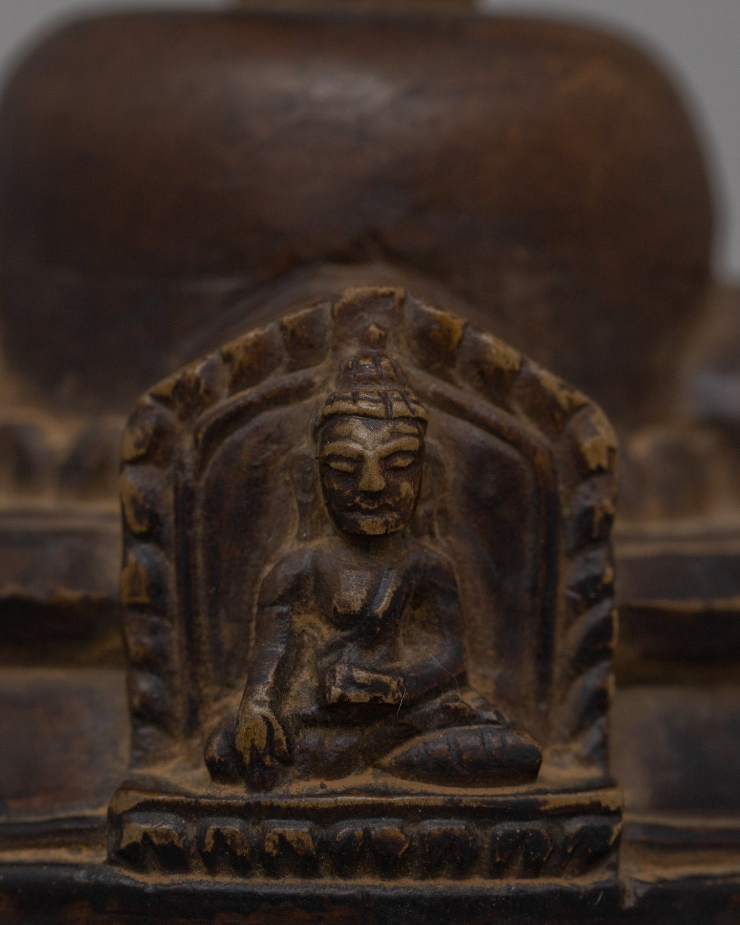 Hand-Carved Copper Stupa with Antique Finish | Buddhist Shrine Decor