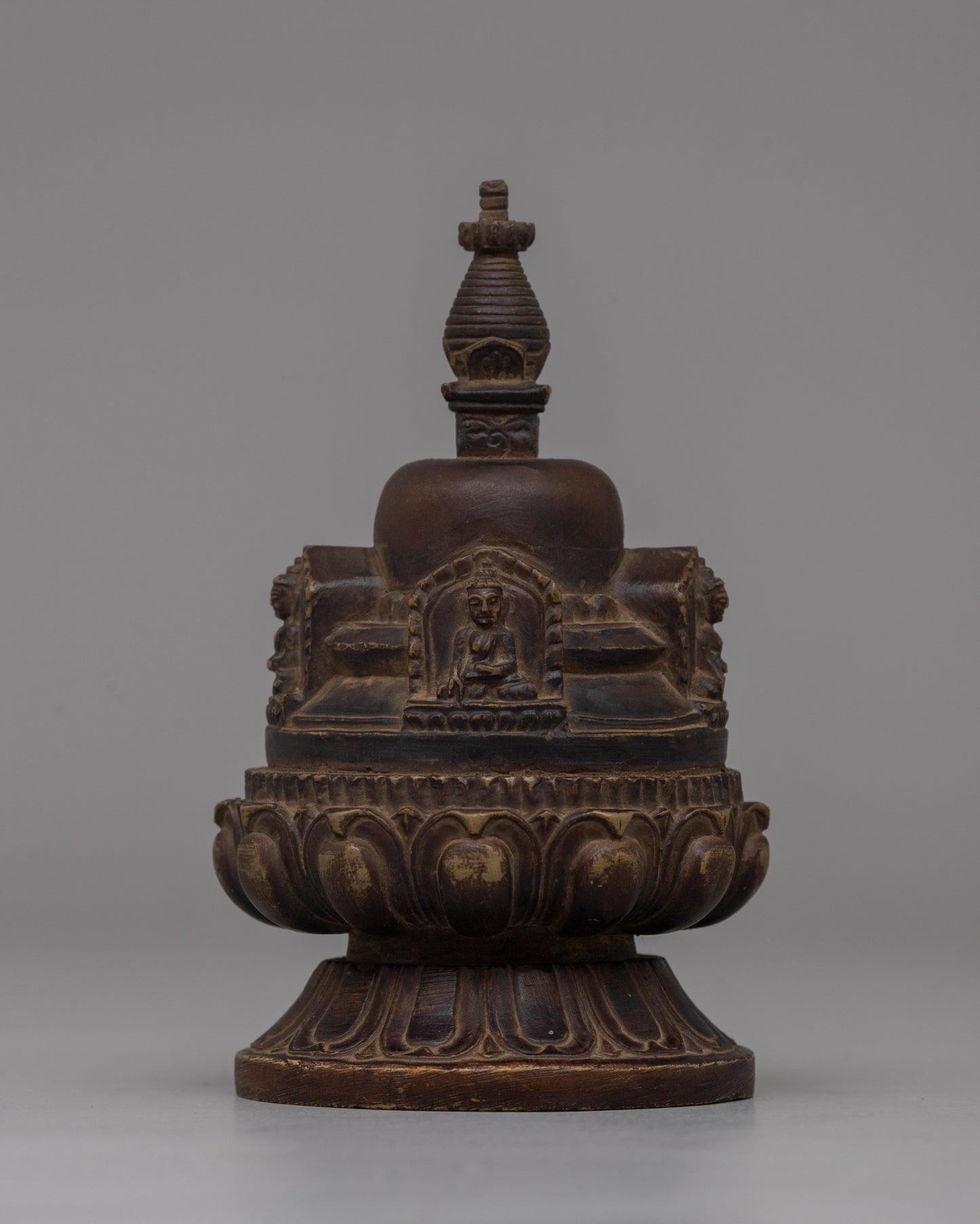 Hand-Carved Copper Stupa with Antique Finish | Buddhist Shrine Decor