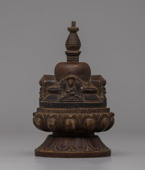 Hand-Carved Copper Stupa with Antique Finish 