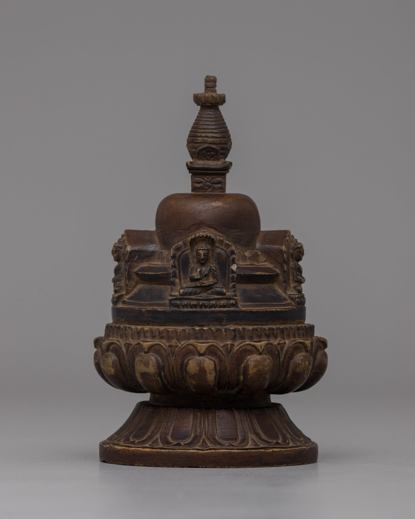 Hand-Carved Copper Stupa with Antique Finish 