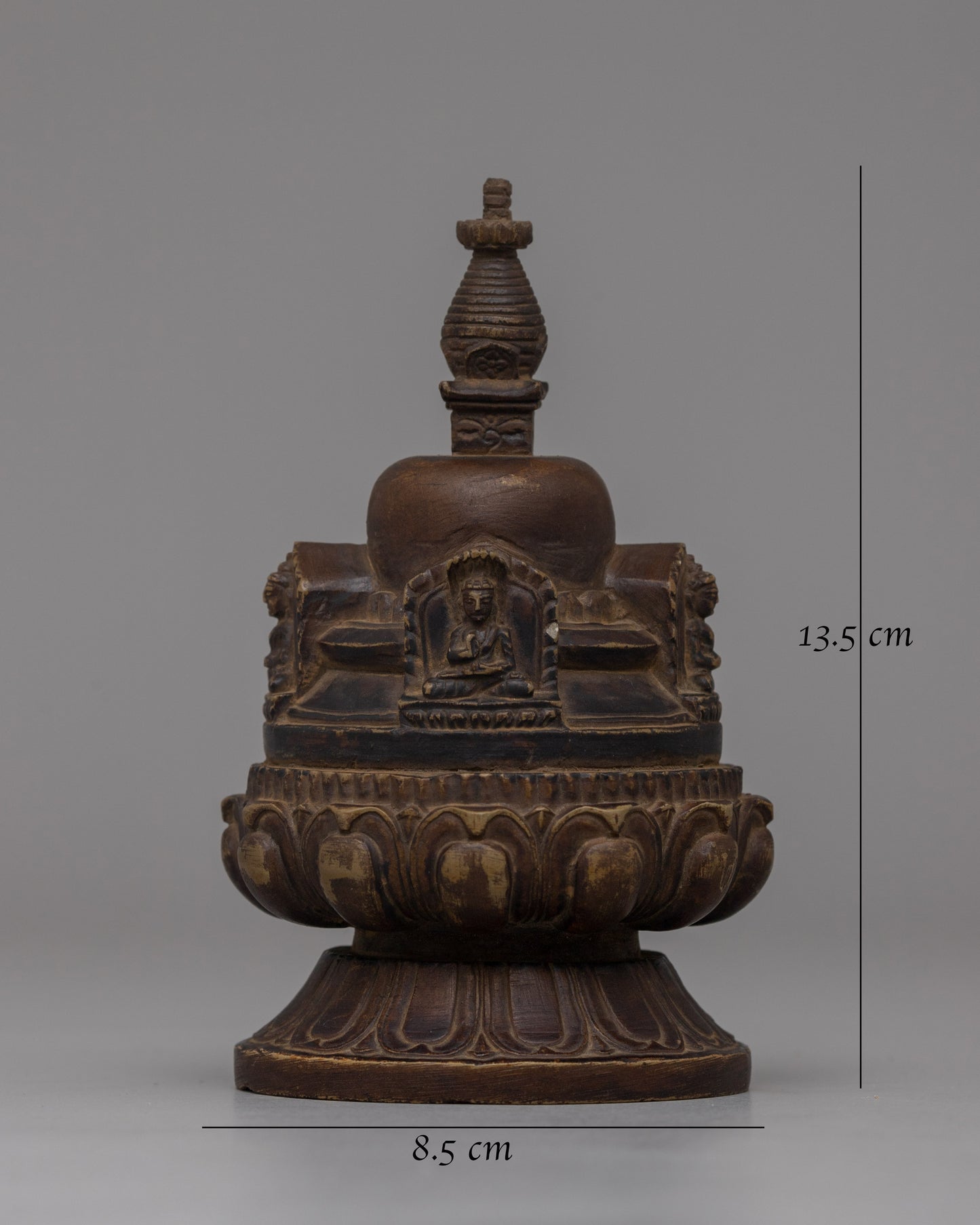 Hand-Carved Copper Stupa with Antique Finish | Buddhist Shrine Decor