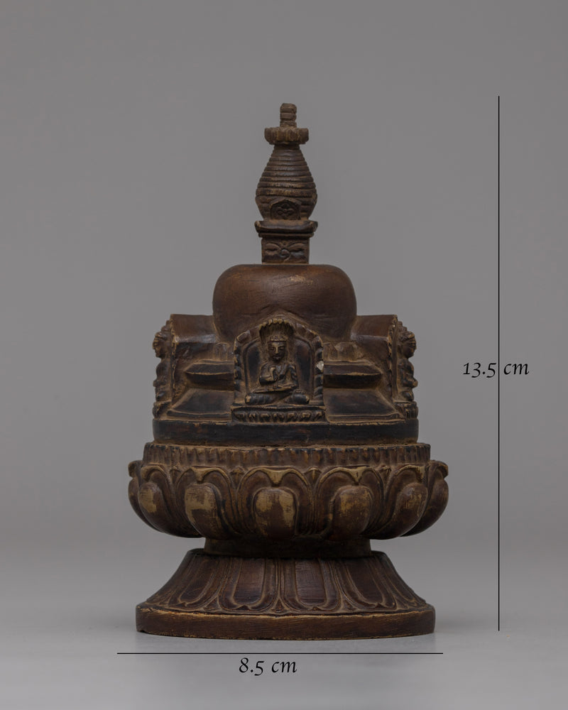 Hand-Carved Copper Stupa with Antique Finish | Buddhist Shrine Decor