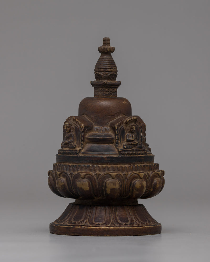 Hand-Carved Copper Stupa with Antique Finish | Buddhist Shrine Decor