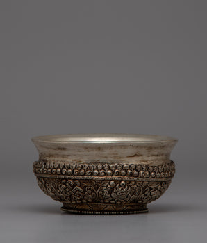White metal Offering Bowl for Buddhist Altars 