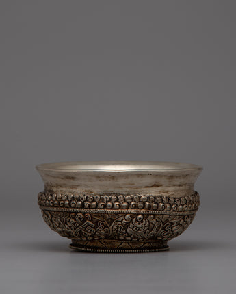 White metal Offering Bowl for Buddhist Altars 