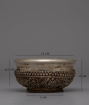 White metal Offering Bowl for Buddhist Altars | Sacred Meditation Gift