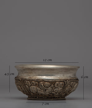 Handcrafted Antique White metal Offering Bowl for Shrines | Symbolizing Prosperity and Abundance