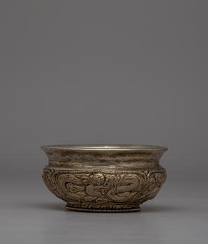 Traditional White Metal Buddhist Offering Bowl