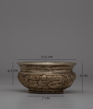 Traditional White Metal Buddhist Offering Bowl | Ideal for Altars and Meditation Spaces