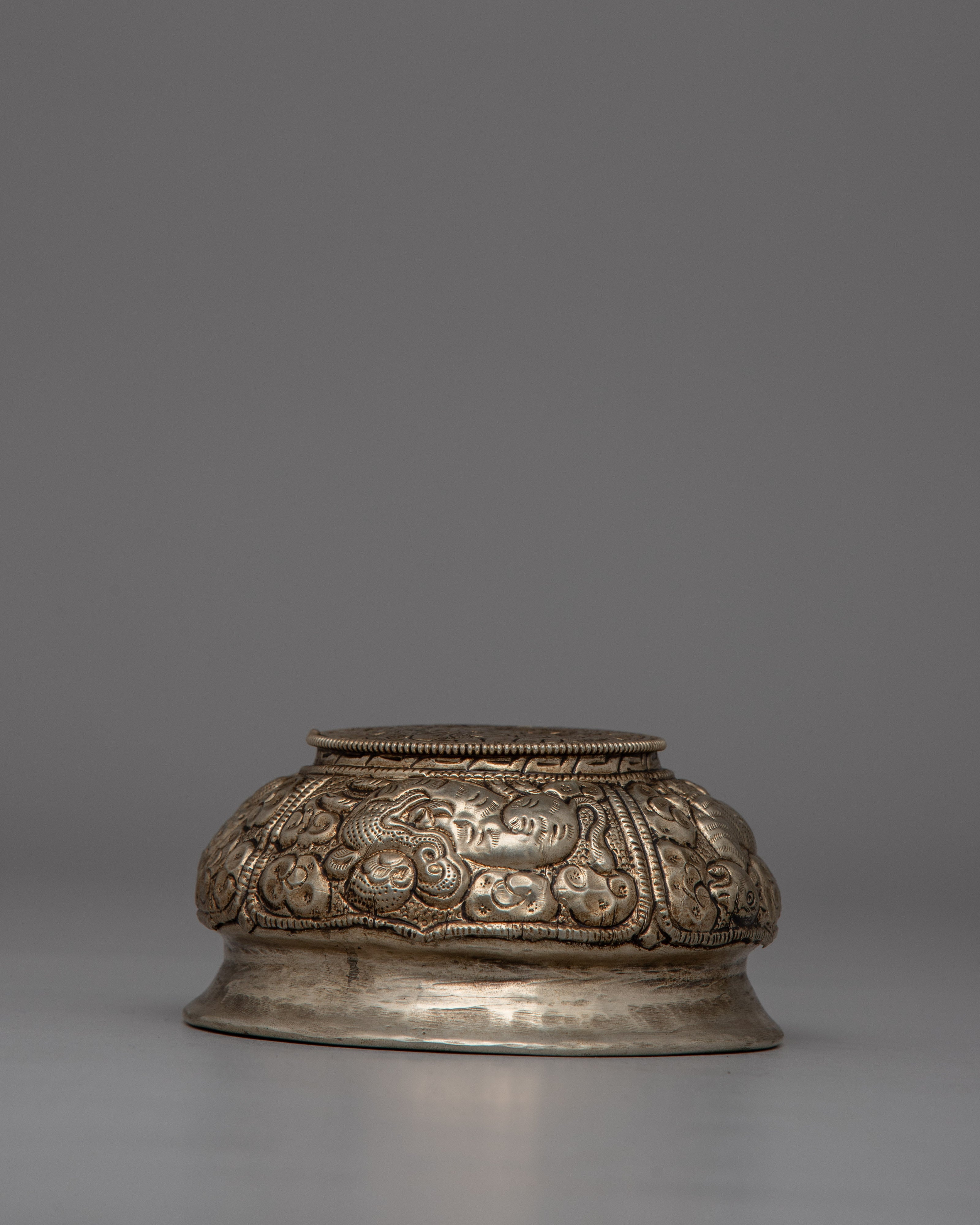 Traditional White Metal Buddhist Offering Bowl | Ideal for Altars and Meditation Spaces