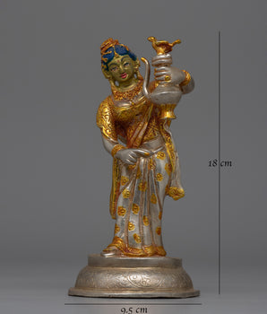 Newari Traditional Clad Silver & Gold-Plated Statue | Decorative Piece for Spiritual and Cultural Settings