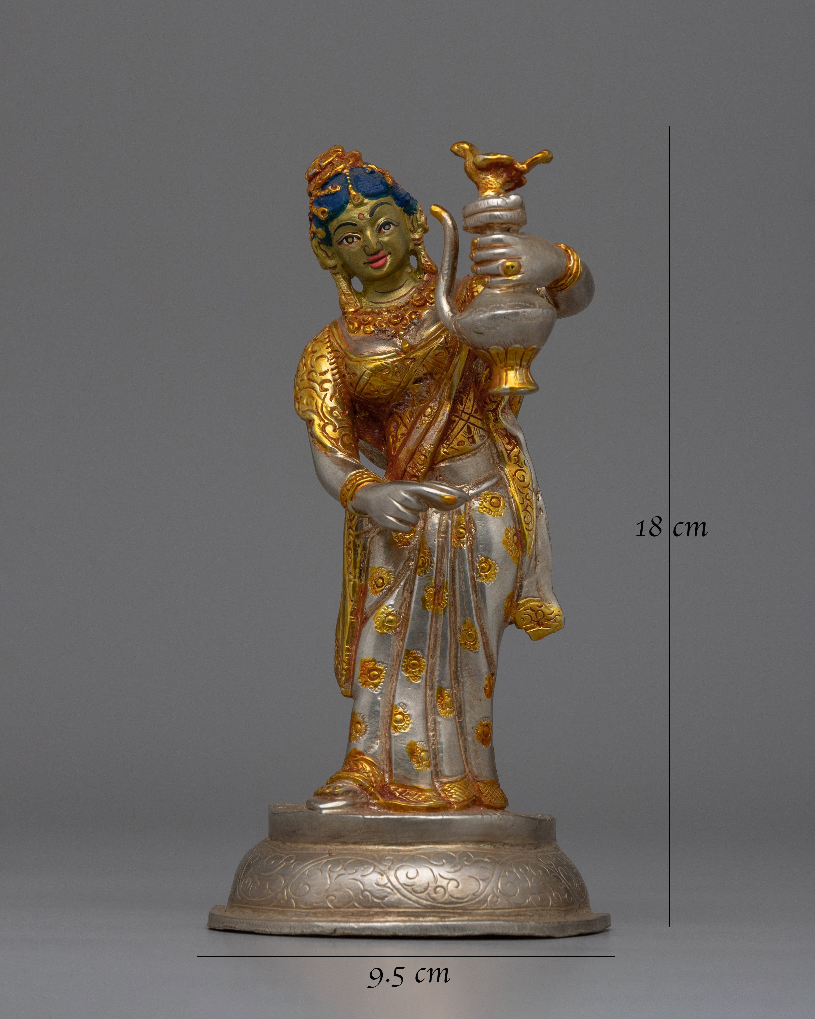 Newari Traditional Clad Silver & Gold-Plated Statue | Decorative Piece for Spiritual and Cultural Settings