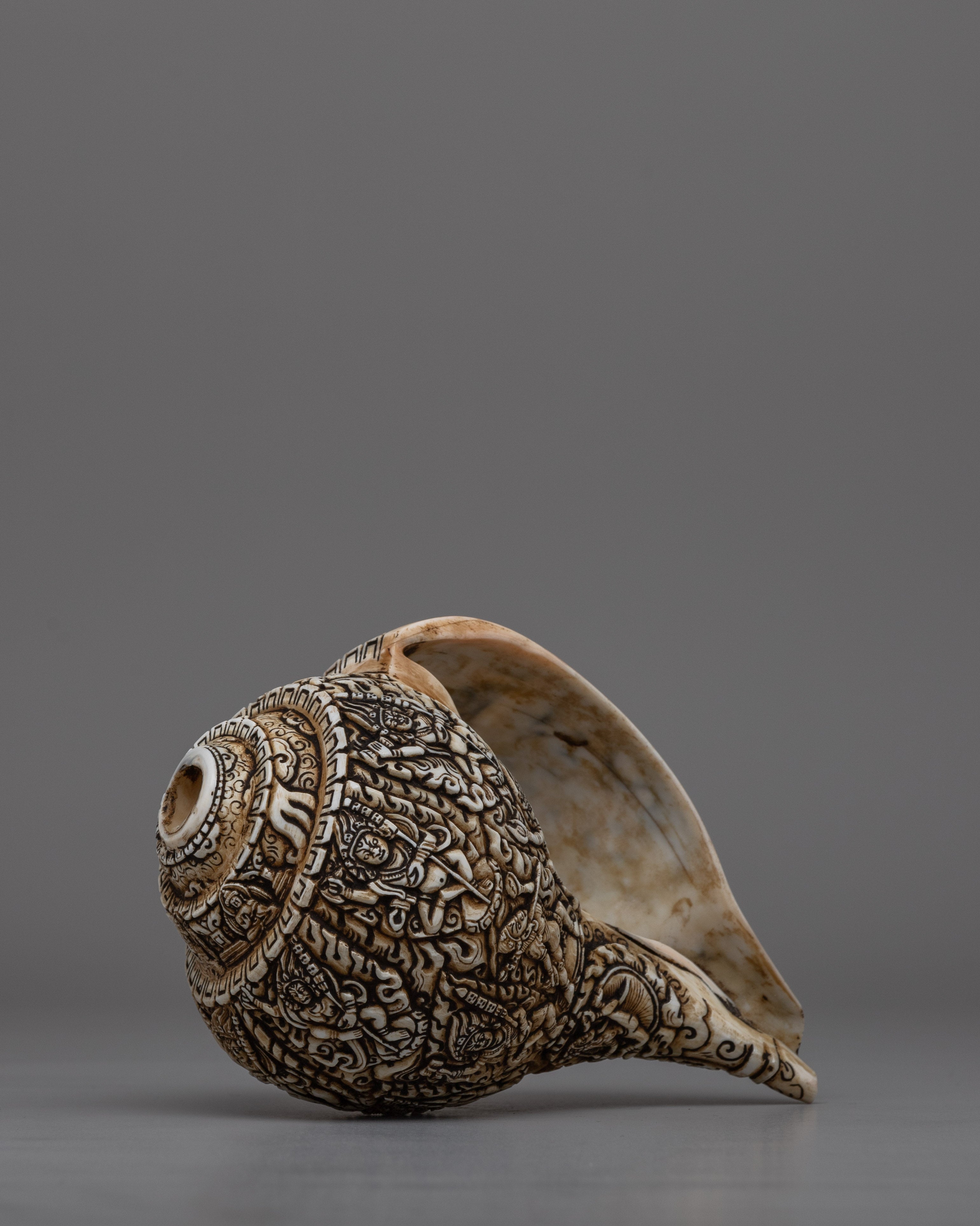 Intricately Carved Tibetan Conch Shell | Sacred Buddhist Sankha