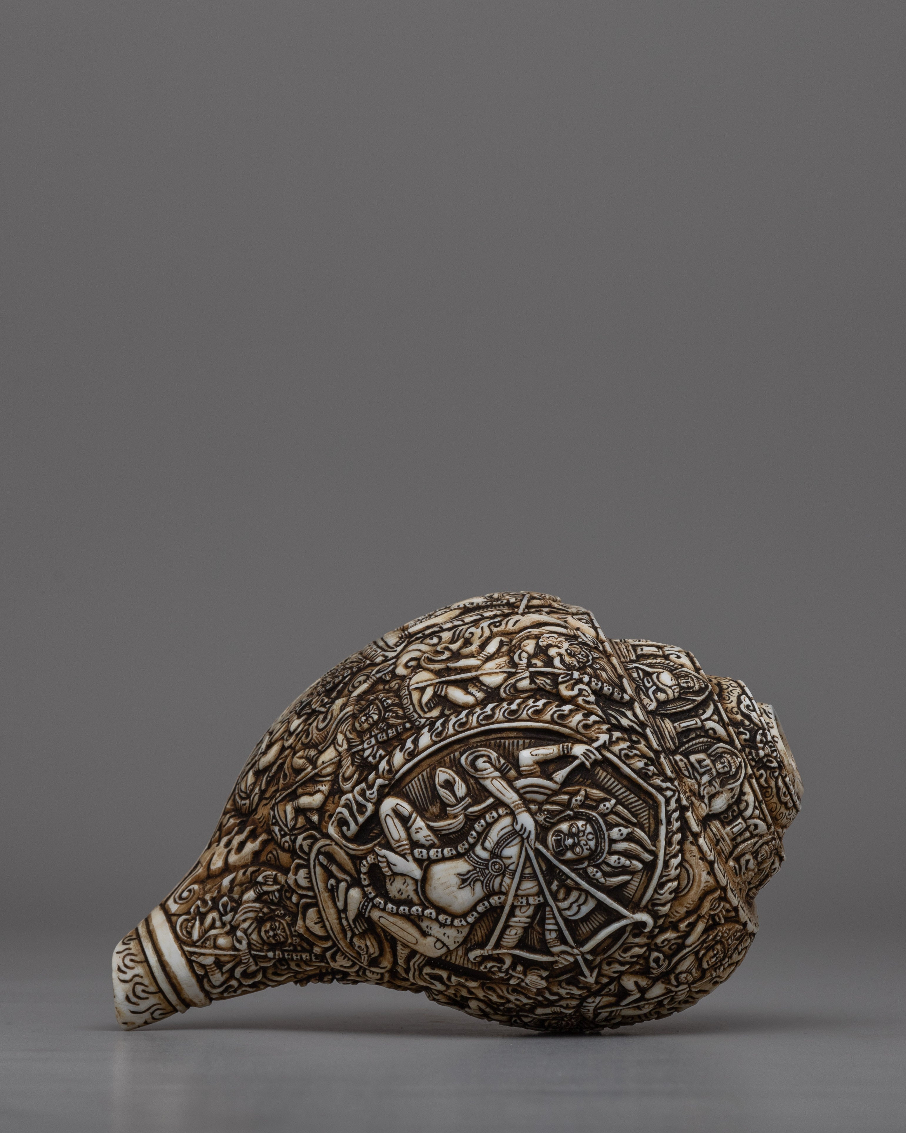 Intricately Carved Tibetan Conch Shell | Sacred Buddhist Sankha
