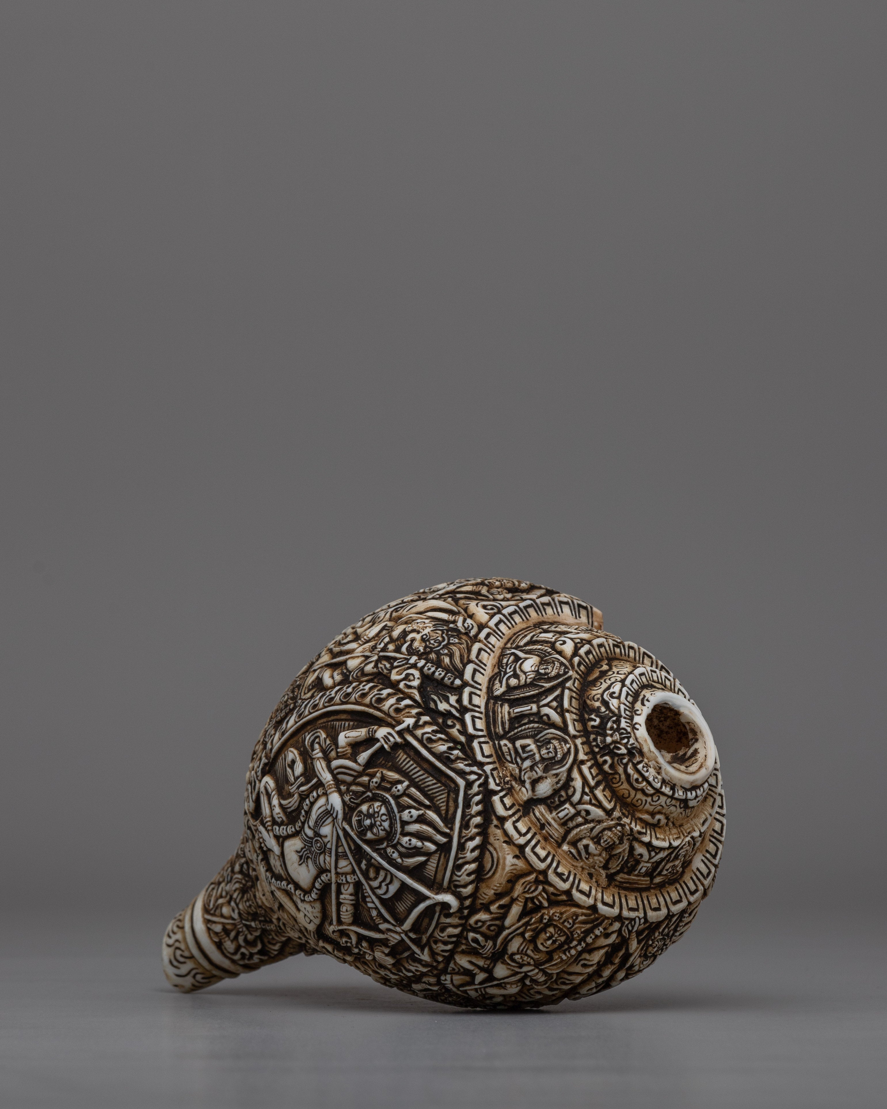 Intricately Carved Tibetan Conch Shell | Sacred Buddhist Sankha