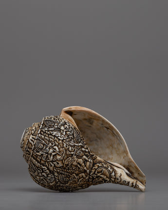 Intricately Carved Tibetan Conch Shell