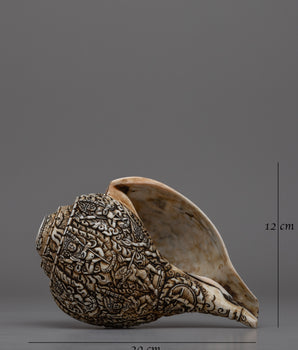 Intricately Carved Tibetan Conch Shell | Sacred Buddhist Sankha