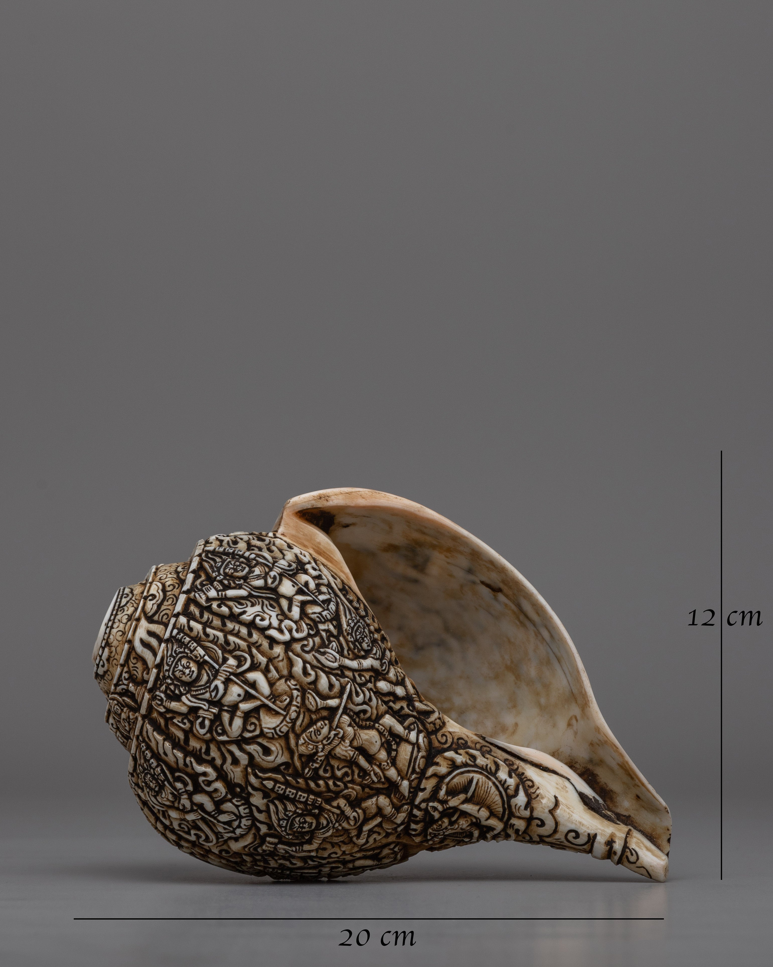 Intricately Carved Tibetan Conch Shell | Sacred Buddhist Sankha