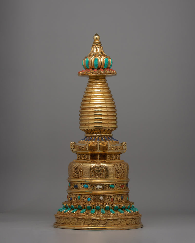 Exquisite Buddhist Stupa with Coral | Sacred Buddhist Artifact