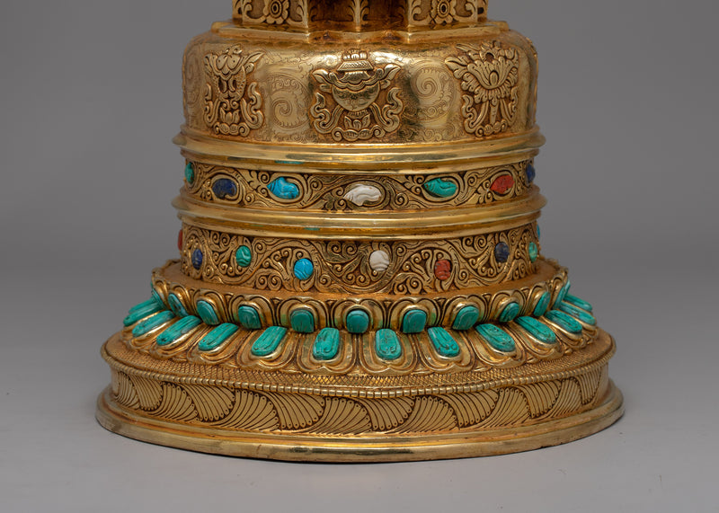 Exquisite Buddhist Stupa with Coral | Sacred Buddhist Artifact