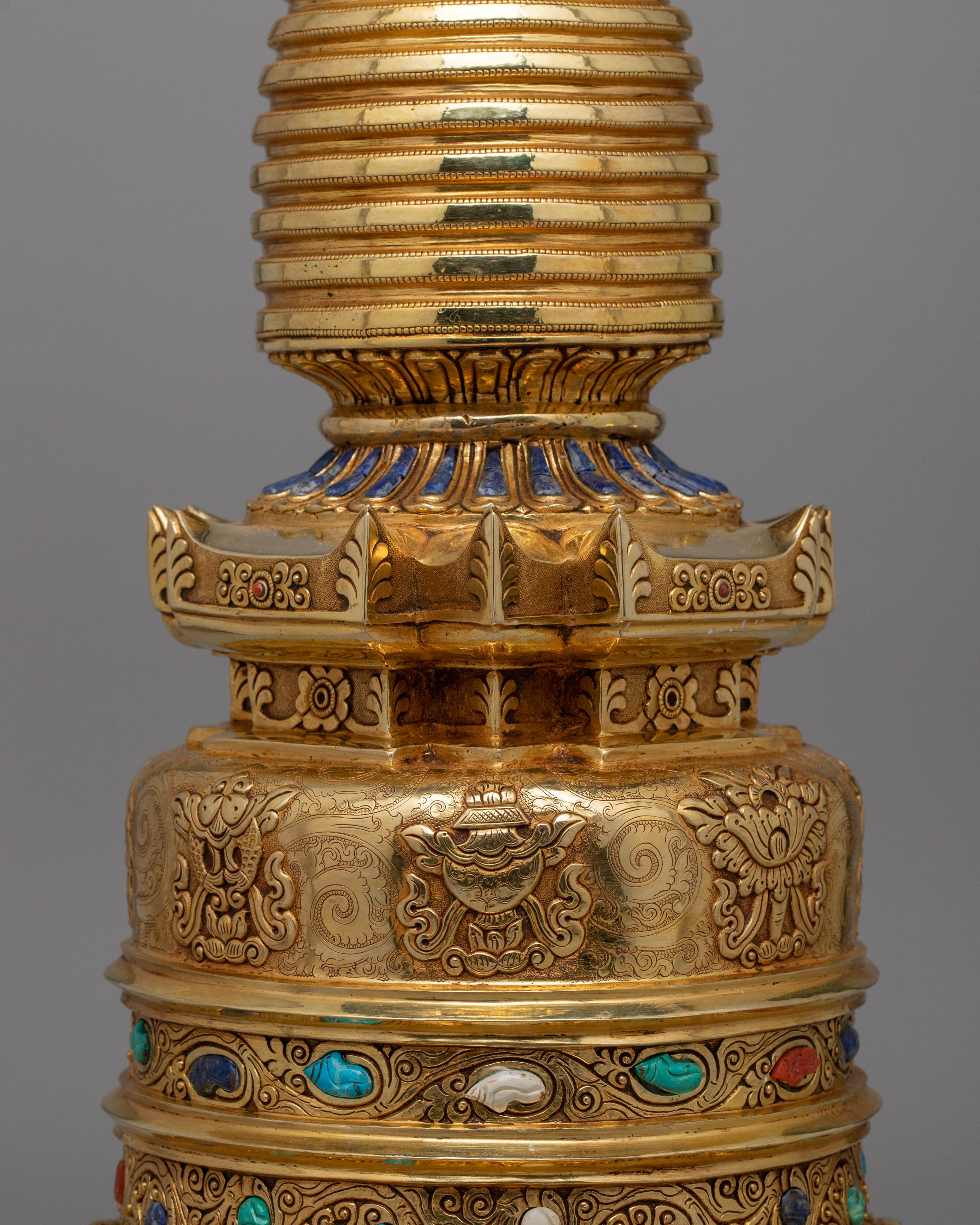 Exquisite Buddhist Stupa with Coral | Sacred Buddhist Artifact