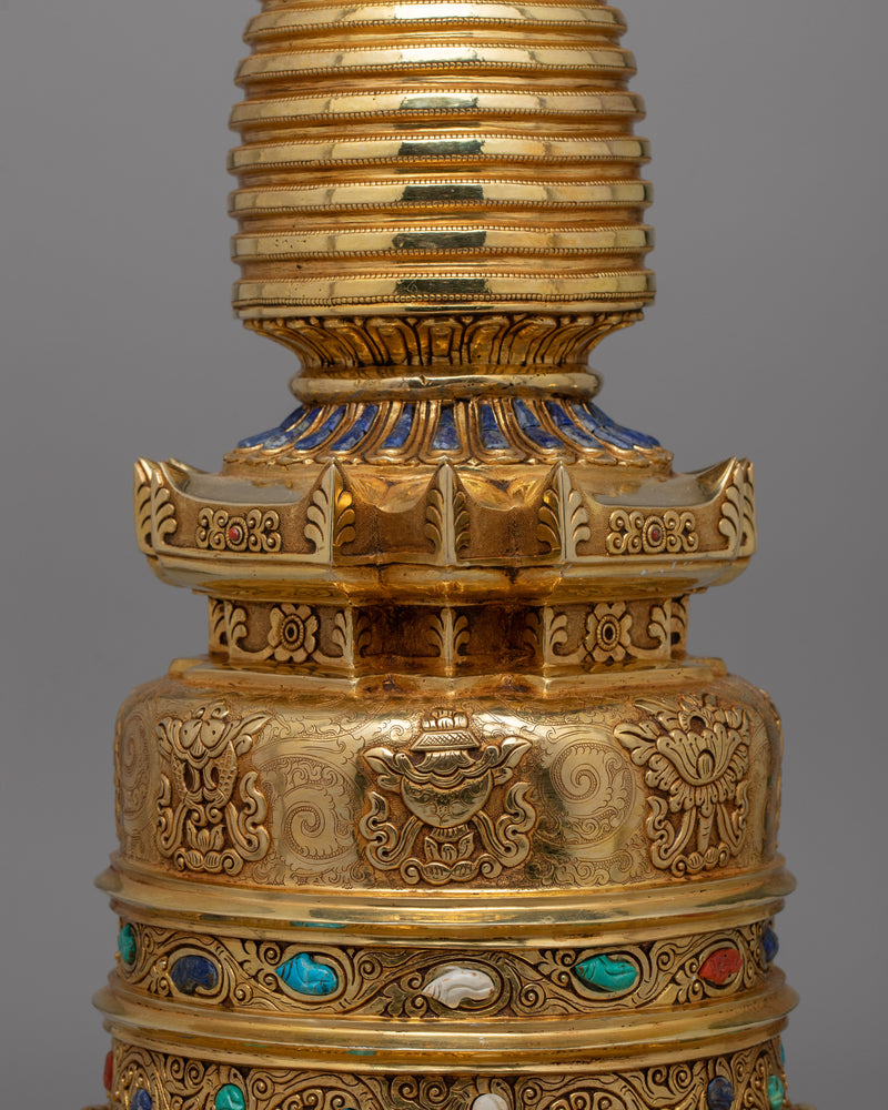 Exquisite Buddhist Stupa with Coral | Sacred Buddhist Artifact