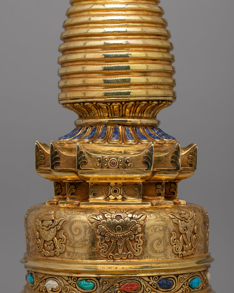 Exquisite Buddhist Stupa with Coral | Sacred Buddhist Artifact