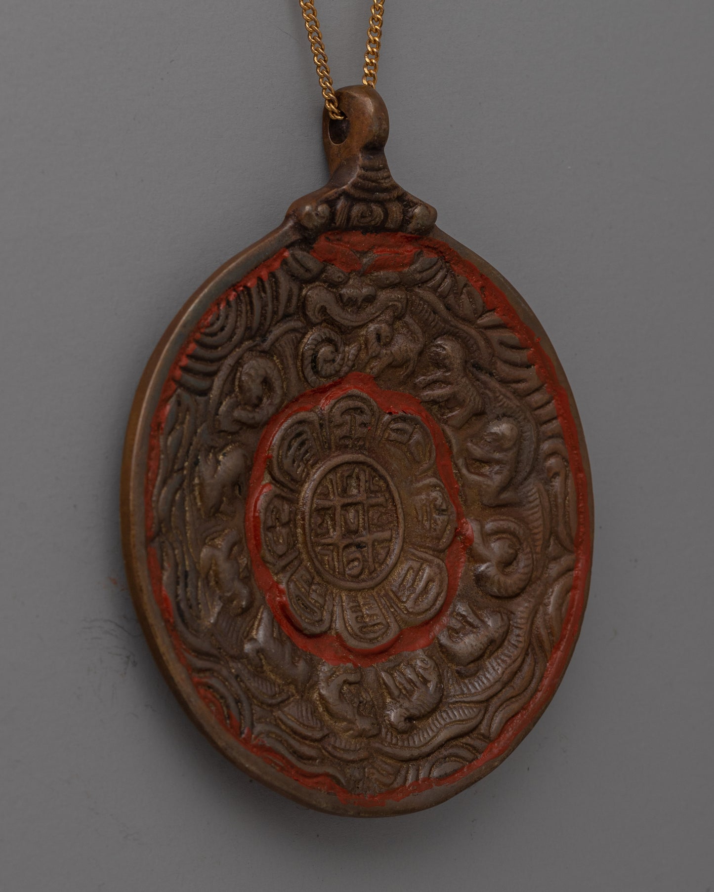 Round Buddhist Brass Locket with Sacred Motifs | Spiritual Jewelry for Devotion