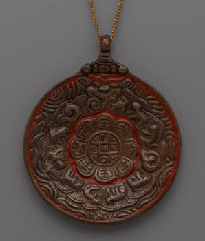 Round Buddhist Brass Locket with Sacred Motifs