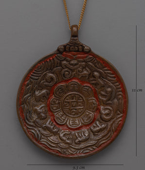 Round Buddhist Brass Locket with Sacred Motifs | Spiritual Jewelry for Devotion