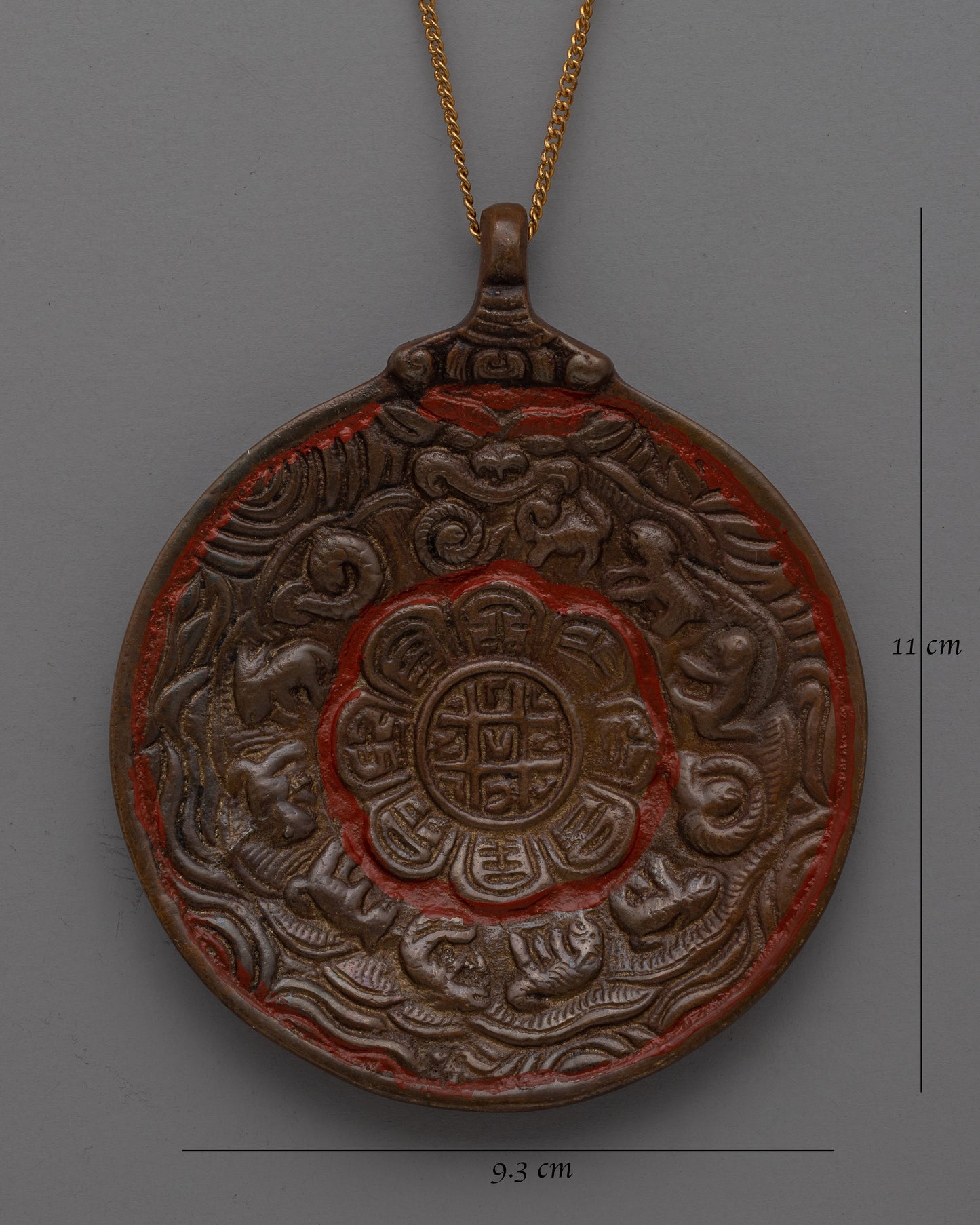 Round Buddhist Brass Locket with Sacred Motifs | Spiritual Jewelry for Devotion