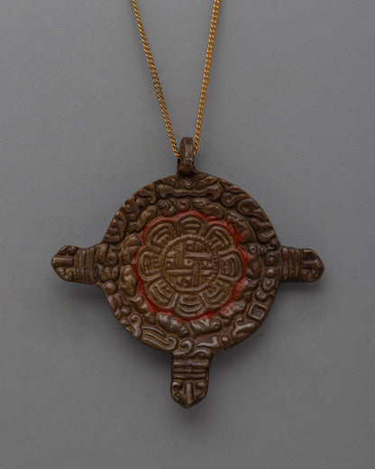 Handcrafted Round Buddhist Brass Locket with Sacred Symbols | Spiritual Jewelry