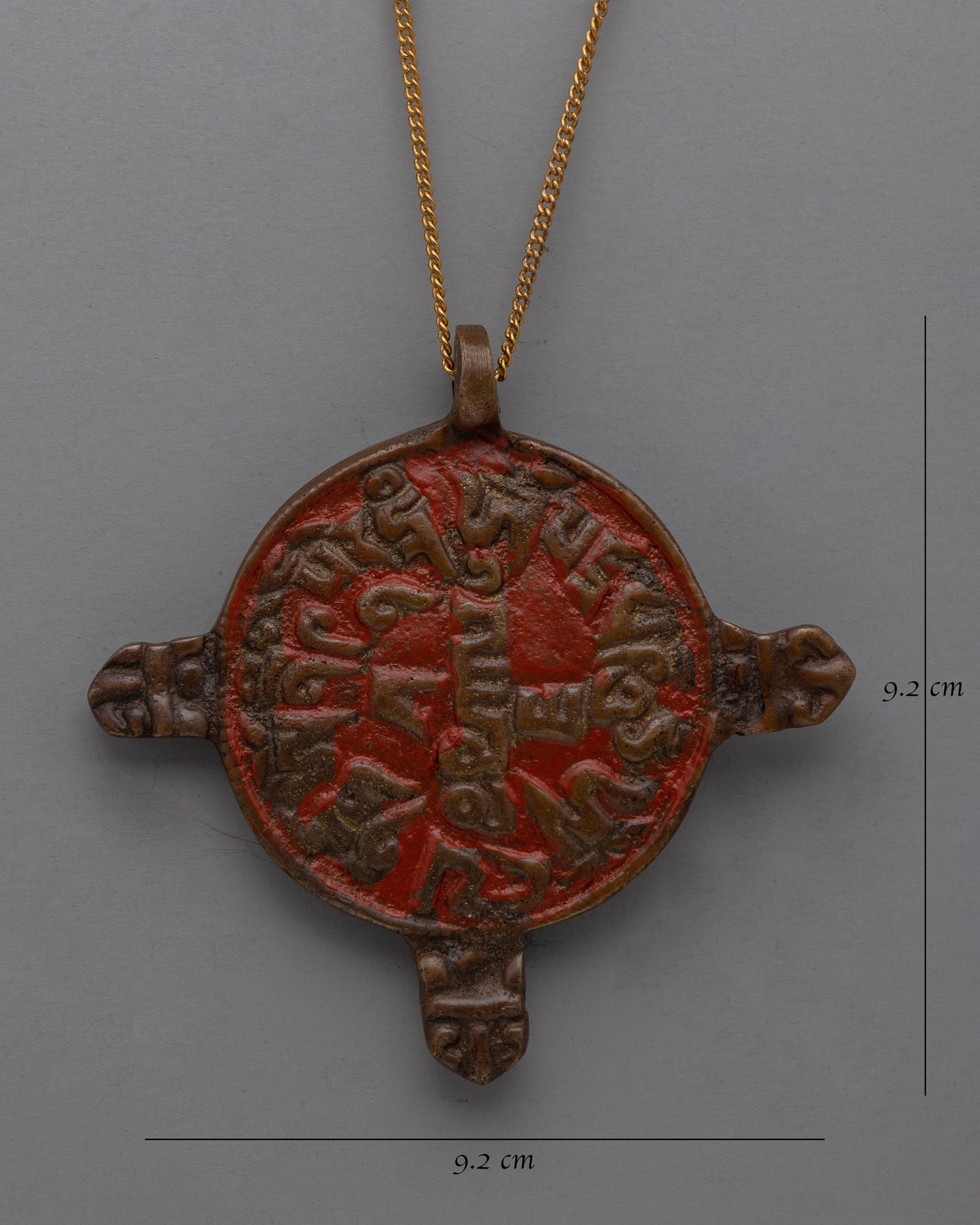 Handcrafted Round Buddhist Brass Locket with Sacred Symbols | Spiritual Jewelry