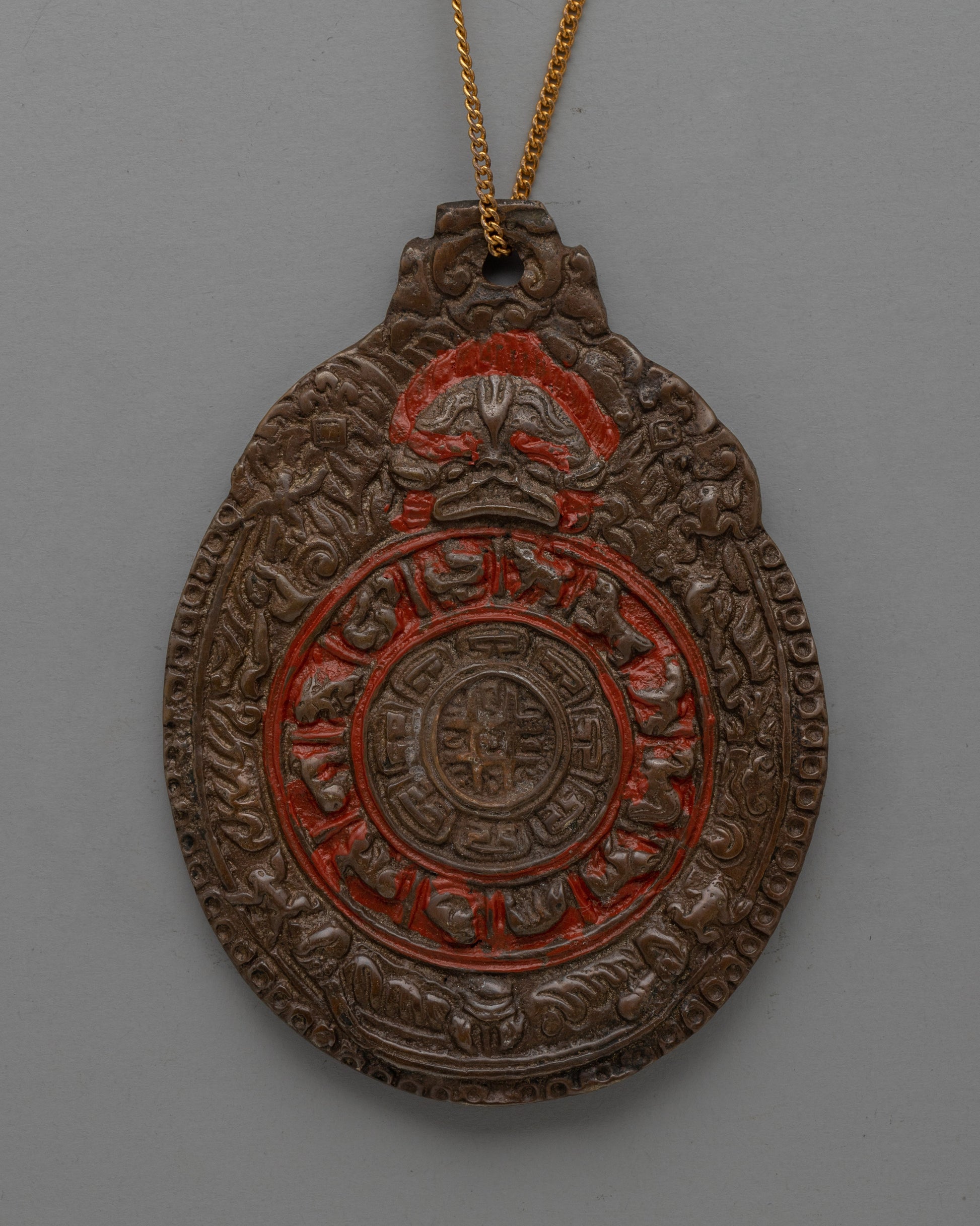 Handcrafted Buddhist Brass Locket with Sacred Symbols