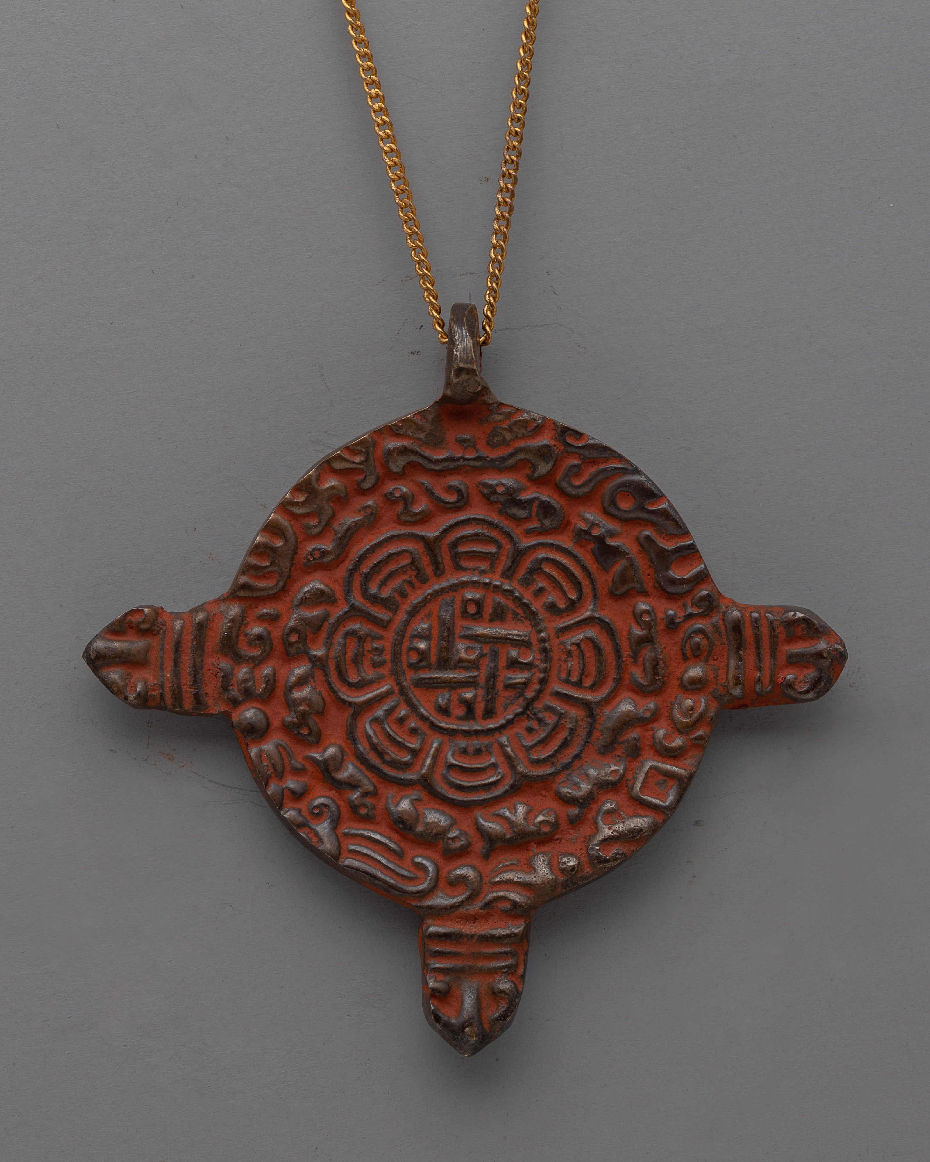 Handcrafted Bronze Mandala Pendant | Tibetan Amulet for Spiritual Protection