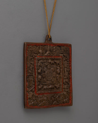 Handmade Brass Buddhist Locket with Oxidized Finish | Traditional Tibetan Ritual Necklace