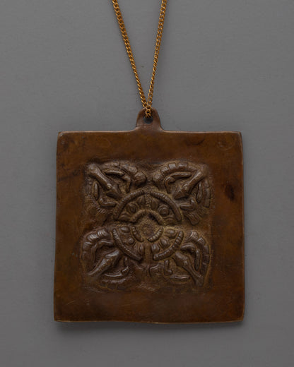 Handmade Brass Buddhist Locket with Oxidized Finish | Traditional Tibetan Ritual Necklace