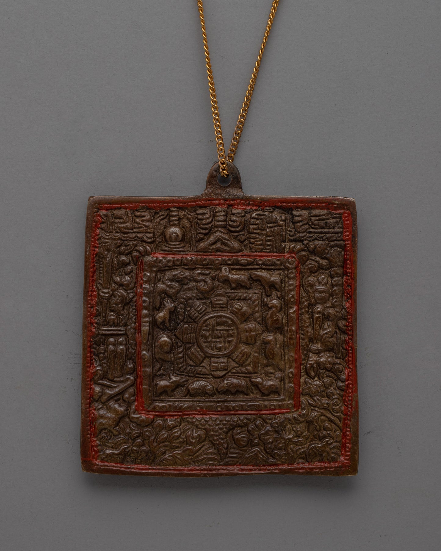 Handmade Brass Buddhist Locket with Oxidized Finish