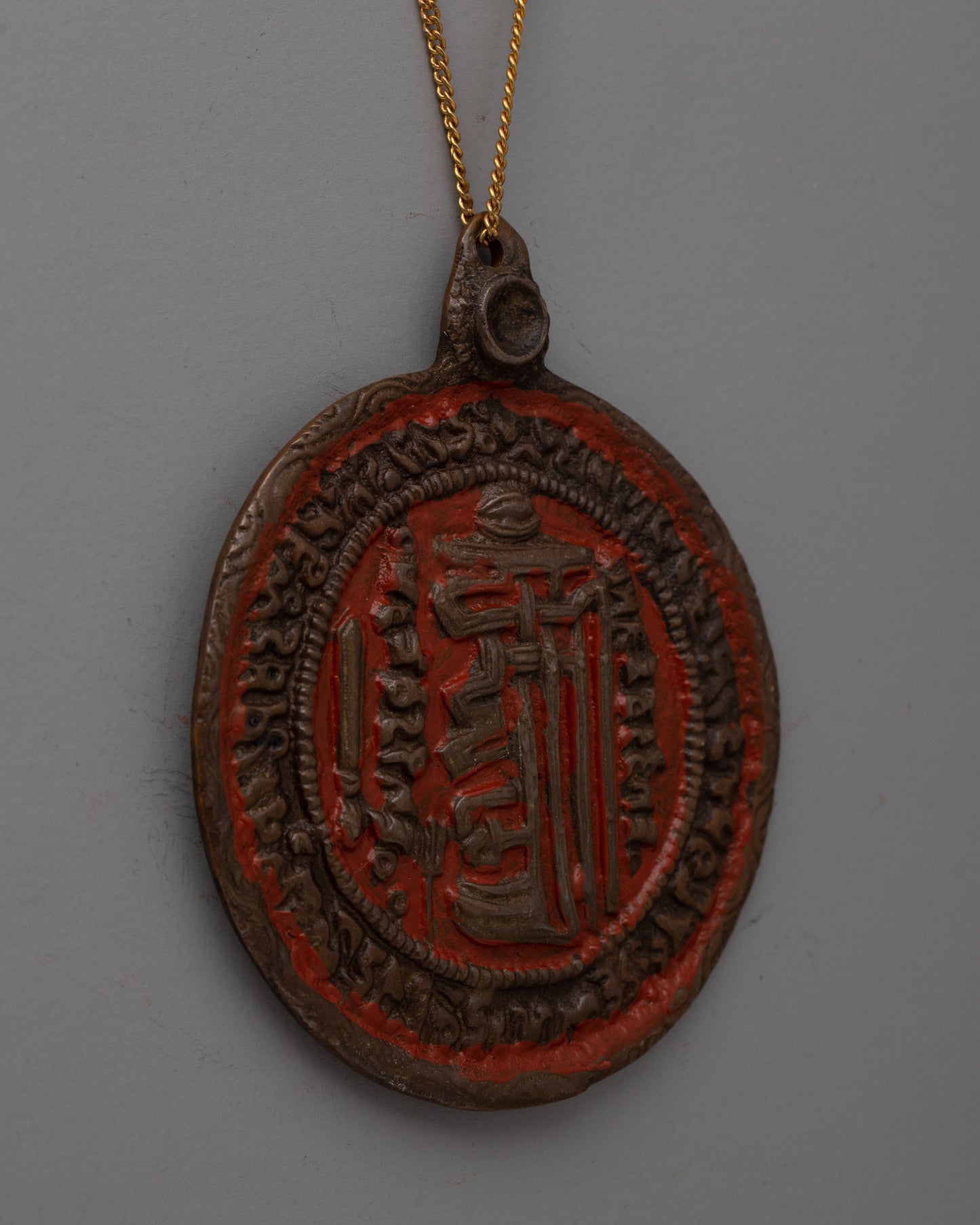 Hand-Carved Brass Buddhist Locket with Oxidized Finish | Sacred Talisman for Protection