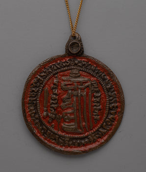 Hand-Carved Brass Buddhist Locket with Oxidized Finish | Sacred Talisman for Protection