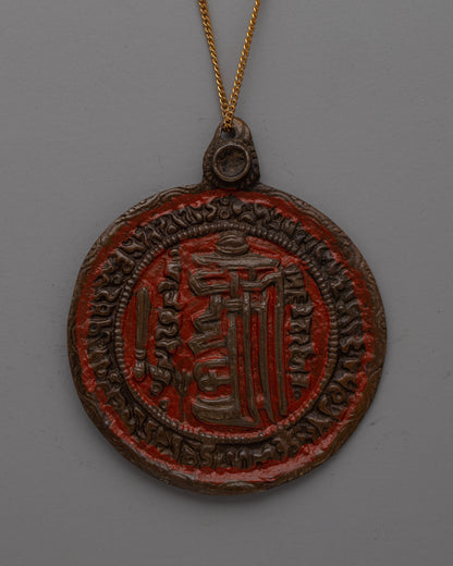 Hand-Carved Brass Buddhist Locket with Oxidized Finish | Sacred Talisman for Protection