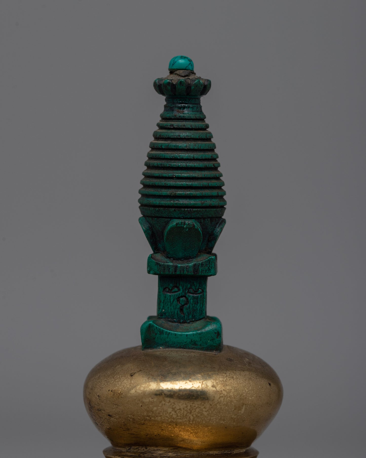 Hand-Carved Brass Stupa with Turquoise | A meaningful Buddhist decor piece