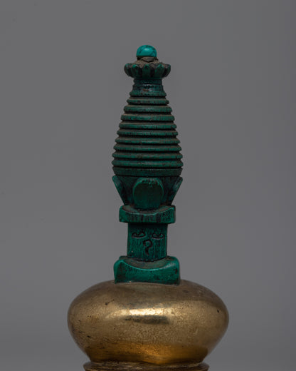 Hand-Carved Brass Stupa with Turquoise | A meaningful Buddhist decor piece