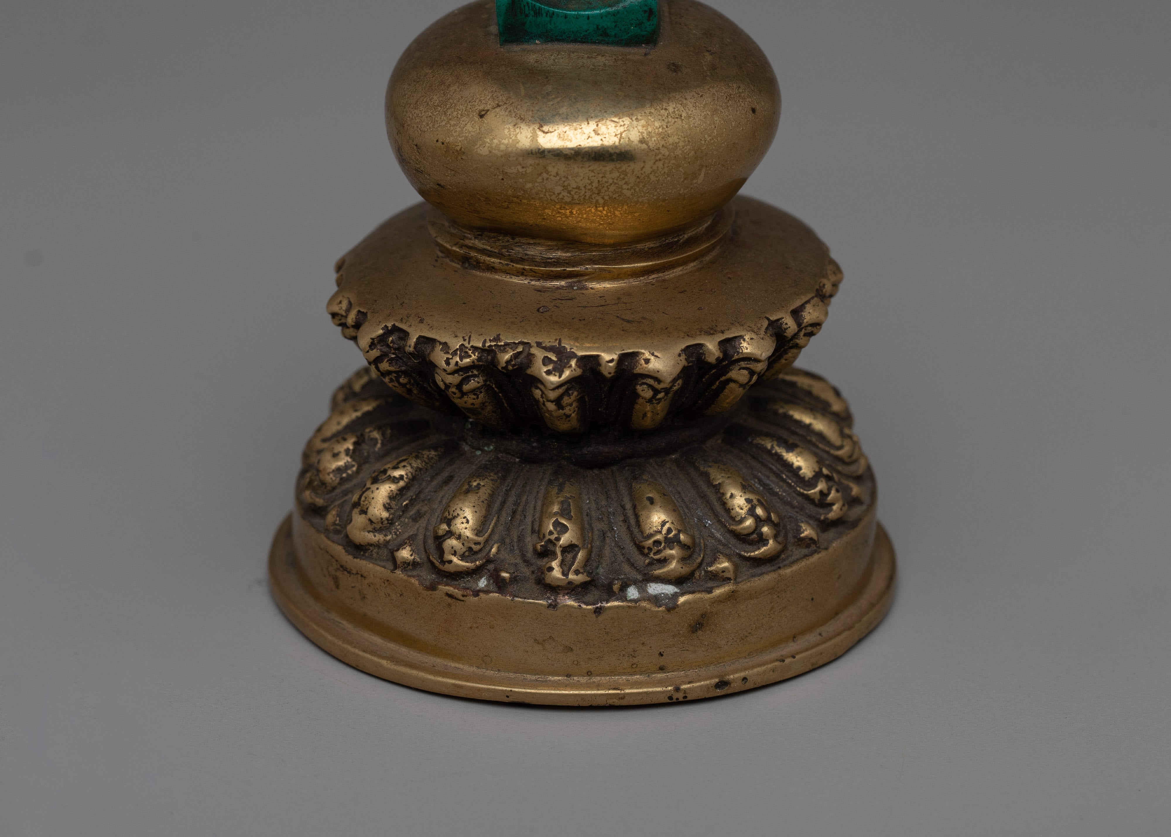 Hand-Carved Brass Stupa with Turquoise | A meaningful Buddhist decor piece