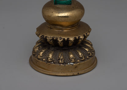 Hand-Carved Brass Stupa with Turquoise | A meaningful Buddhist decor piece