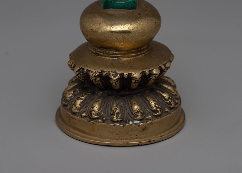 Hand-Carved Brass Stupa with Turquoise | A meaningful Buddhist decor piece