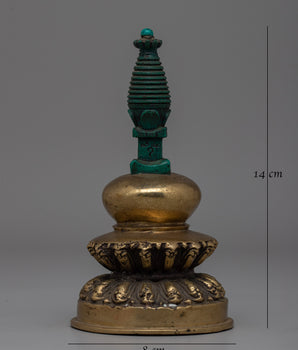 Hand-Carved Brass Stupa with Turquoise | A meaningful Buddhist decor piece